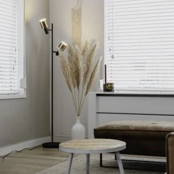 QAZQA Stijn - Lampadaire Moderne - 2 Lumière - H 1560 Mm - Doré/Laiton - Moderne - Éclairage Intérieur - Salon I Chambre - Doré/Laiton -Lampadaire Soldes 2022 23955256 2