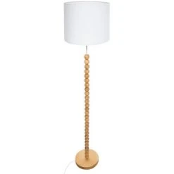 Atmosphera - Lampadaire Pied Perle En Bois Et Abat Jour Blanc H 146 Cm - Beige