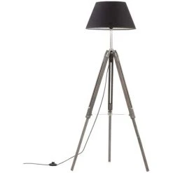 Lampadaire à Trépied Gris Et Noir Bois De Teck Massif 141 Cm VidaXL