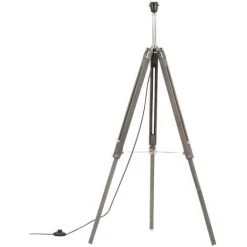 Lampadaire à Trépied Gris Et Noir Bois De Teck Massif 141 Cm VidaXL -Lampadaire Soldes 2022 24967672 3