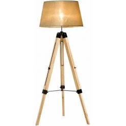 HOMCOM Lampadaire Trépied Hauteur Réglable 65 X 65 X 99-143 Cm Lampe De Sol 40 W Bois Style Nordique Beige - Beige