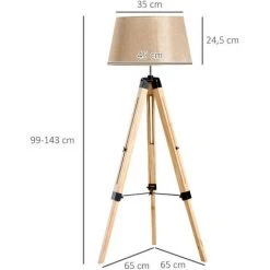 HOMCOM Lampadaire Trépied Hauteur Réglable 65 X 65 X 99-143 Cm Lampe De Sol 40 W Bois Style Nordique Beige - Beige -Lampadaire Soldes 2022 25007767 3