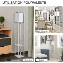 HOMCOM Lampadaire étagère Lampe étagère 26L X 26l X 160H Cm 3 étagères 4 Niveaux MDF Blanc - Blanc -Lampadaire Soldes 2022 25008880 5