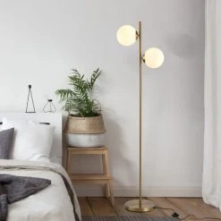 HOMCOM Lampadaire Design Néo-rétro 2 Boules Max. 40 W Métal Doré - Doré -Lampadaire Soldes 2022 25009349 5