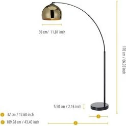 Lampadaire Arquer Arc Lampe De Salon Abat-jour Doré Pied Marbre Noir Teamson Home VN-L00012-EU - Or -Lampadaire Soldes 2022 25011879 4
