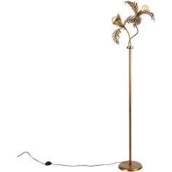 QAZQA Botanica - Lampadaire Rustique - 2 Lumière - H 187 Cm - Doré/Laiton - Rustique - Éclairage Intérieur - Salon I Chambre I Cuisine I Salle à Manger - Doré/Laiton