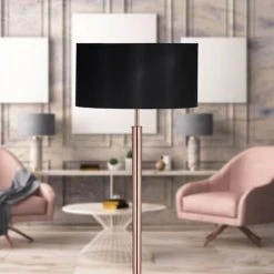 Relaxdays Lampe Droite, De Salon E27, Câble, Abat-jour En Tissu D 45 Cm, Lampadaire Vintage 156 Cm De Haut, Noir Doré -Lampadaire Soldes 2022 25128617 3