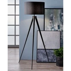 Lampadaire Trépied Lampe De Salon Sur Pied Abat-jour Noir Romanza Teamson Home VN-L00006-EU - Noir -Lampadaire Soldes 2022 26368422 3