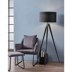 Lampadaire Trépied Lampe De Salon Sur Pied Abat-jour Noir Romanza Teamson Home VN-L00006-EU - Noir -Lampadaire Soldes 2022 26368422 5