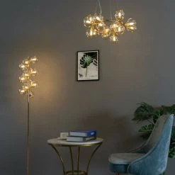 KOSILUM Lampadaire Contemporain Doré à Verres Ambrés - Ambrosia - Ambre -Lampadaire Soldes 2022 26527356 5