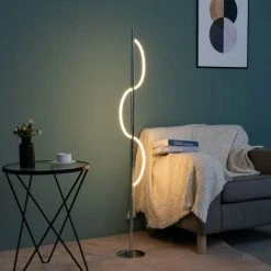 KOSILUM Lampadaire LED Chromé Design Ondulé - Savona - Argenté / Chromé
