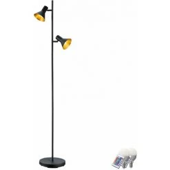 ETC-SHOP Lampe Sur Pied Rétro Spot De Salon Noir Dimmable Orientable Dans Un Ensemble Comprenant Des Lampes LED RVB