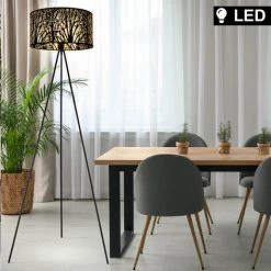 ETC-SHOP Lampe Sur Pied Noir Salon Plafonnier Lampe Textile Dans Un Ensemble Comprenant Des Ampoules LED -Lampadaire Soldes 2022 27193043 4