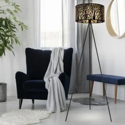 ETC-SHOP Lampe Sur Pied Noir Salon Plafonnier Lampe Textile Dans Un Ensemble Comprenant Des Ampoules LED -Lampadaire Soldes 2022 27193043 5