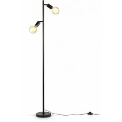 B.K.Licht Lampadaire Rétro Industriel, Pour 2 Ampoules LED E27 De Max 10W (non Fournies), Spots Orientables, éclairage Salon, Salle à Manger, Chambre, Métal Noir