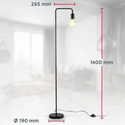 B.K.LICHT Lampadaire Rétro Design I Hauteur 140 Cm I Une Douille E27 I Interrupteur à Pied I Métal I Noir Mat I Sans Ampoule -Lampadaire Soldes 2022 27245530 4