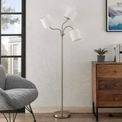 LINDBY Lampadaire Tissu 'Manu' En Textile Pour Salon & Salle à Manger - Blanc, Nickel Satiné -Lampadaire Soldes 2022 27825240 2