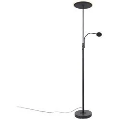 QAZQA Strela - LED Dimmable Lampadaire Avec Lampe De Lecture Moderne Variateur Inclus - 1 Lumière - H 1800 Mm - Noir - Moderne - Éclairage Intérieur - Salon I Chambre I Cuisine I Salle à Manger - Noir