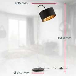 B.K.LICHT Lampadaire Rétro Pivotant I Abat-jour En Tissu Noir Et Doré I E27 I Câble De 140 Cm I Salon I Chambre I Moderne -Lampadaire Soldes 2022 30048694 3