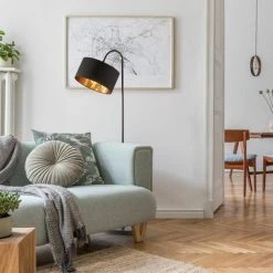 B.K.LICHT Lampadaire Rétro Pivotant I Abat-jour En Tissu Noir Et Doré I E27 I Câble De 140 Cm I Salon I Chambre I Moderne -Lampadaire Soldes 2022 30048694 5