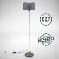 B.K.LICHT Lampadaire Tissu Gris I E27 I Abat-jour En Tissu 30 Cm I Câble De 140 Cm I Salon I Chambre I Moderne