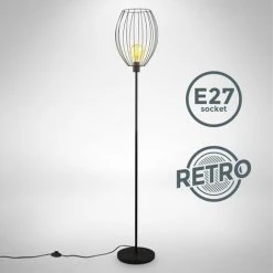B.K.LICHT Retro Lampadaire Avec Abat-jour I Interrupteur à Pédale I Hauteur 159,6 Cm I E27 I Métal I Noir I Sans Ampoule