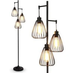 COSTWAY Lampadaire Style Industriel 170x25CM Avec 3 Abat-Jours En Métal,193CM Câble E27 (Ampoule Non Incluse)