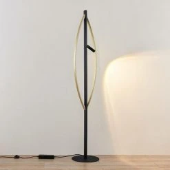 LUCANDE LED Lampadaire à Intensité Variable 'Matwei' En Aluminium Pour Salon & Salle à Manger - Noir Mat, Laiton Brossé -Lampadaire Soldes 2022 30969972 3