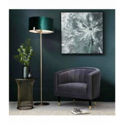 ENDON Lampadaire Hayfield En Tissu , Plaque En Laiton Antique Mat Et Velours Vert - Laiton -Lampadaire Soldes 2022 31665627 2