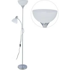 Relaxdays Projecteurs, Lampe Droite Moderne Avec Lampe De Lecture, Bras Réglable, Métal, Pour Salon,180x25,5cm,argenté