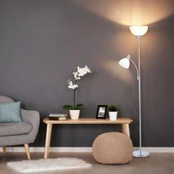 Relaxdays Projecteurs, Lampe Droite Moderne Avec Lampe De Lecture, Bras Réglable, Métal, Pour Salon,180x25,5cm,argenté -Lampadaire Soldes 2022 32129020 3