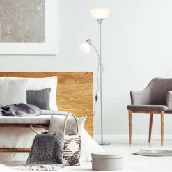 Relaxdays Projecteurs, Lampe Droite Moderne Avec Lampe De Lecture, Bras Réglable, Métal, Pour Salon,180x25,5cm,argenté -Lampadaire Soldes 2022 32129020 4