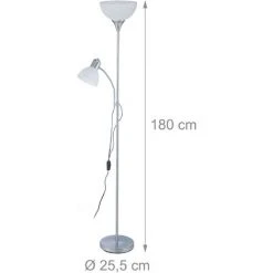 Relaxdays Projecteurs, Lampe Droite Moderne Avec Lampe De Lecture, Bras Réglable, Métal, Pour Salon,180x25,5cm,argenté -Lampadaire Soldes 2022 32129020 5