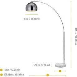 Lampadaire Arquer Arc Lampe De Salon Abat-jour Chromé Pied Marbre Blanc Teamson Home VN-L00010-EU - Argent -Lampadaire Soldes 2022 32536533 4