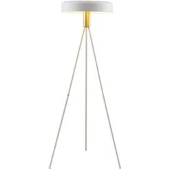 LUCANDE Lampadaire 'Filoreta' En Métal Pour Salon & Salle à Manger - Blanc, Laiton Brossé