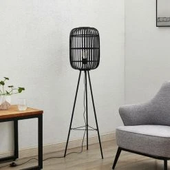 LINDBY Lampadaire Bois 'Canyana' En Bois Pour Salon & Salle à Manger - Noir -Lampadaire Soldes 2022 32694566 2