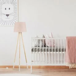 Relaxdays Lampe Droite Chambre D'enfants, E27; Câble, Abat-jour, Motif étoiles, Tissu, Bois, 147 Cm De Hauteur, Rose -Lampadaire Soldes 2022 33354146 3