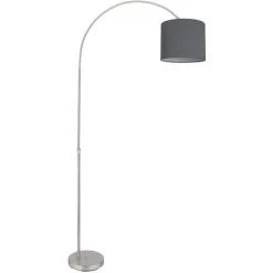 ETC-SHOP Lampadaire En Arc, Abat-jour En Tissu, Lampadaire, Salon Courbé, Lampe En Arc Gris, Réglable En Hauteur, 1x LED 11W 1055Lm Blanc Chaud, LxH 96x195 Cm