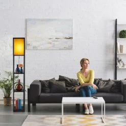 Relaxdays Lampe Sur Pied étagère, Lampadaire, 3 étages, Lumière Moderne, HxLxP 159 X 26 X 26 Cm, Noir-brun -Lampadaire Soldes 2022 34979262 3