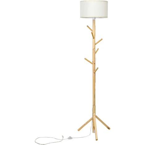 COSTWAY Lampe Sur Pied 185CM 2 En 1 Porte Manteau En Bois Avec 6 Crochets Interrupteur à Pied Lampe E27 En Tissu Pour Salon Chambre 3 COSTWAY Lampe Sur Pied 185CM 2 En 1 Porte Manteau En Bois Avec 6 Crochets Interrupteur à Pied Lampe E27 En Tissu Pour Salon Chambre