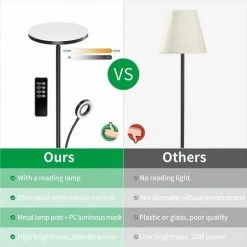 ANTEN Lampadaire Salon Dimmable 30W 2000LM, Avec Liseuse LED 5W, 3 Couleurs Température Variable, Lampadaire Télécommandé Moderne Pour Chambre, Bureau, Café, Noir [Classe énergétique A+] -Lampadaire Soldes 2022 35133684 3