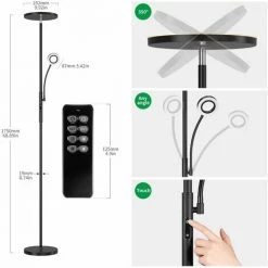 ANTEN Lampadaire Salon Dimmable 30W 2000LM, Avec Liseuse LED 5W, 3 Couleurs Température Variable, Lampadaire Télécommandé Moderne Pour Chambre, Bureau, Café, Noir [Classe énergétique A+] -Lampadaire Soldes 2022 35133684 4