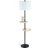 Relaxdays Lampe Sur Pied Avec Tables, HxLxP 159 X 45 X 38 Cm, 2 Tablettes, Abat-jour Tissu, E27, Métal, Bois, Noir/blanc