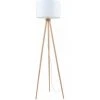 ETC-SHOP Lampadaire Bois Tripode Lampadaire Tripode Bois Lampadaire Design Scandinave, Coloris Naturel Avec Abat-jour Rond En Blanc, 1x E27, H 160 Cm