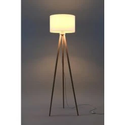 ETC-SHOP Lampadaire Bois Tripode Lampadaire Tripode Bois Lampadaire Design Scandinave, Coloris Naturel Avec Abat-jour Rond En Blanc, 1x E27, H 160 Cm -Lampadaire Soldes 2022 35684028 4