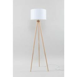 ETC-SHOP Lampadaire Bois Tripode Lampadaire Tripode Bois Lampadaire Design Scandinave, Coloris Naturel Avec Abat-jour Rond En Blanc, 1x E27, H 160 Cm -Lampadaire Soldes 2022 35684028 5