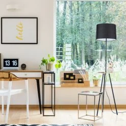 Relaxdays Lampadaire Trépied Avec Table, HxD: 151 X 36 Cm,; 3 Pieds, Abat-jour En Tissu, Prise E27, Métal, Bois, Noir -Lampadaire Soldes 2022 35684574 3