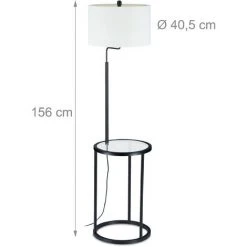 Relaxdays Lampe Sur Pied Avec Table, HxD: 156 X 40,5 Cm, Douille E27, Verre, Métal, Lampadaire Moderne, Noir/blanc -Lampadaire Soldes 2022 35835936 5