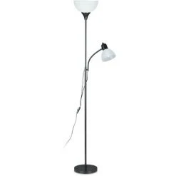 Relaxdays Lampadaire Lampe De Lecture, Bras Réglable, Salon, Halogène, Liseuse Moderne, HLP: 180x25,5x48 Cm, Noir