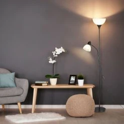 Relaxdays Lampadaire Lampe De Lecture, Bras Réglable, Salon, Halogène, Liseuse Moderne, HLP: 180x25,5x48 Cm, Noir -Lampadaire Soldes 2022 35962488 3